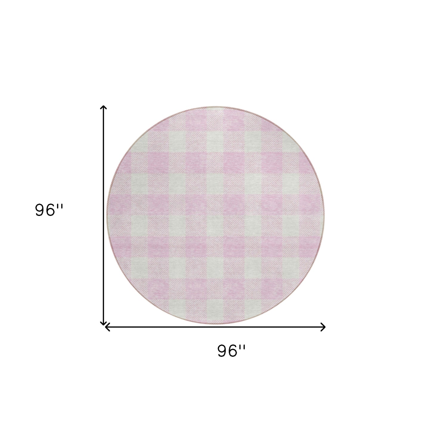 Tabselect Home Line 8' Pink And Gray Round Plaid Washable Indoor Outdoor Area Rug