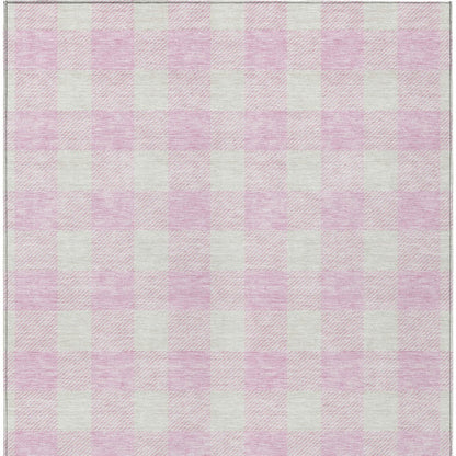 Tabselect Home Line 8' X 10' Pink And Gray Plaid Washable Indoor Outdoor Area Rug