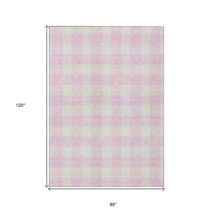 Tabselect Home Line 8' X 10' Pink And Gray Plaid Washable Indoor Outdoor Area Rug