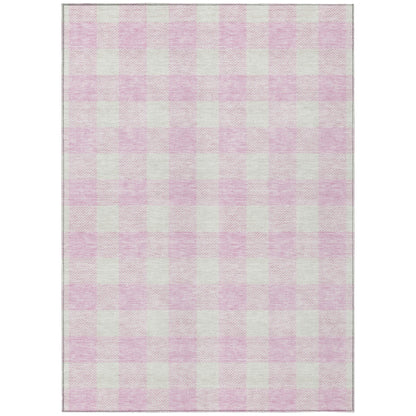 Tabselect Home Line 8' X 10' Pink And Gray Plaid Washable Indoor Outdoor Area Rug