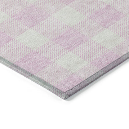 Tabselect Home Line 8' X 10' Pink And Gray Plaid Washable Indoor Outdoor Area Rug