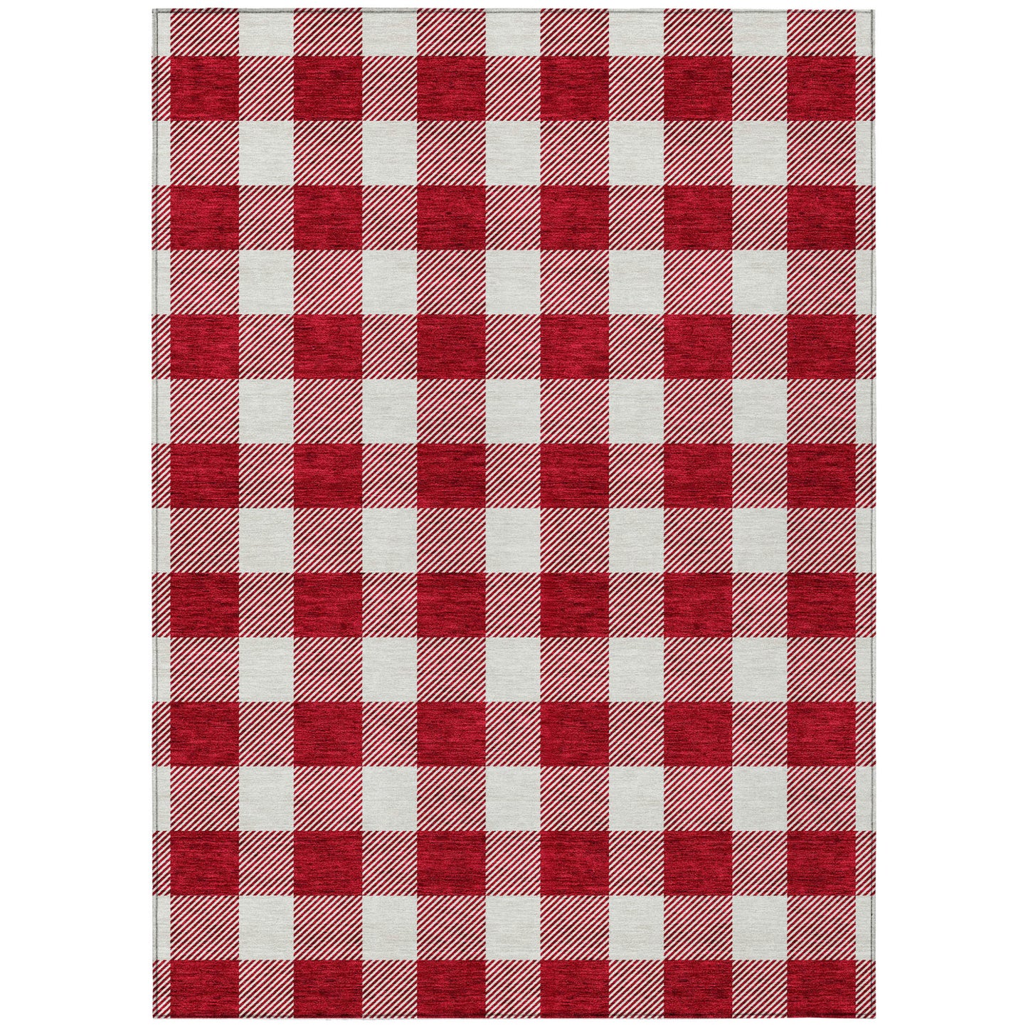 Tabselect Home Line 5' X 8' Red And Ivory Plaid Washable Indoor Outdoor Area Rug