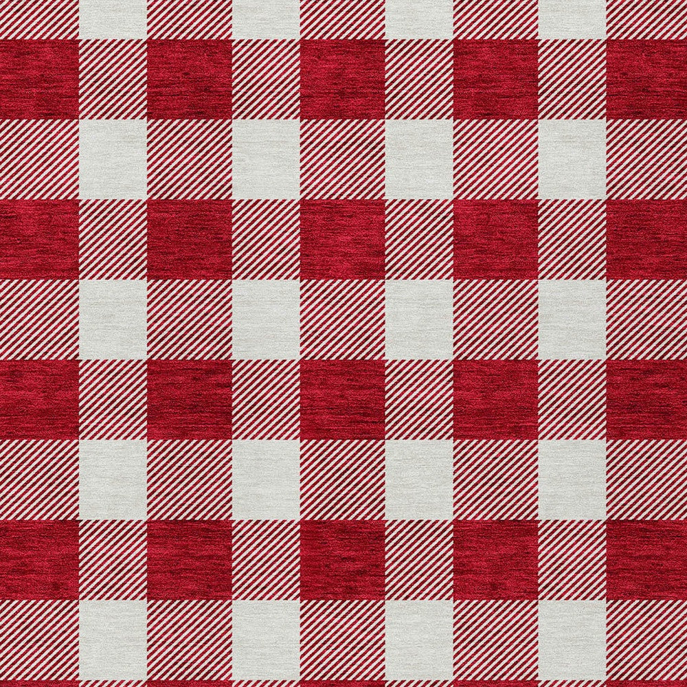 Tabselect Home Line 5' X 8' Red And Ivory Plaid Washable Indoor Outdoor Area Rug
