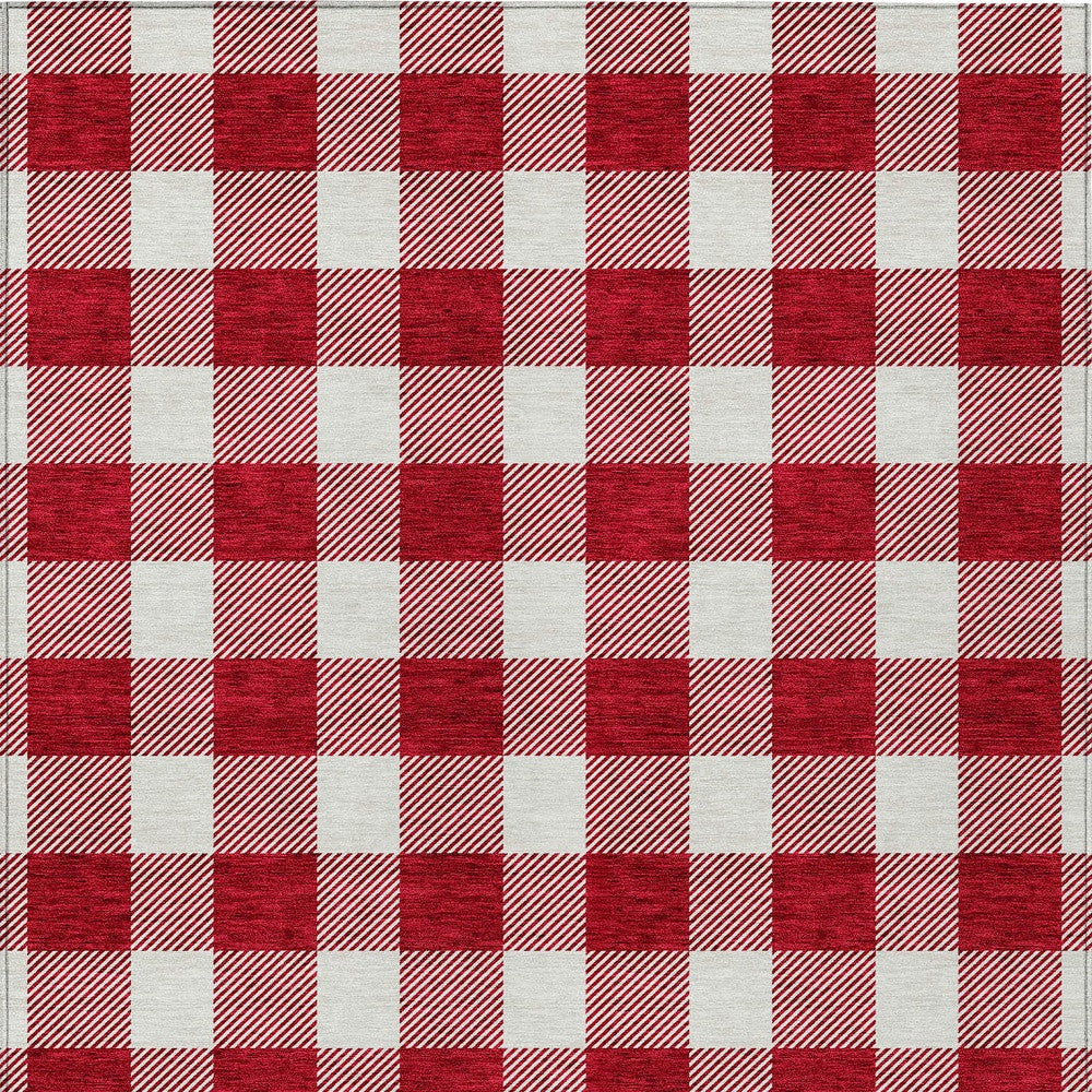 Tabselect Home Line 5' X 8' Red And Ivory Plaid Washable Indoor Outdoor Area Rug