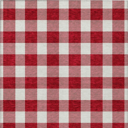 Tabselect Home Line 5' X 8' Red And Ivory Plaid Washable Indoor Outdoor Area Rug