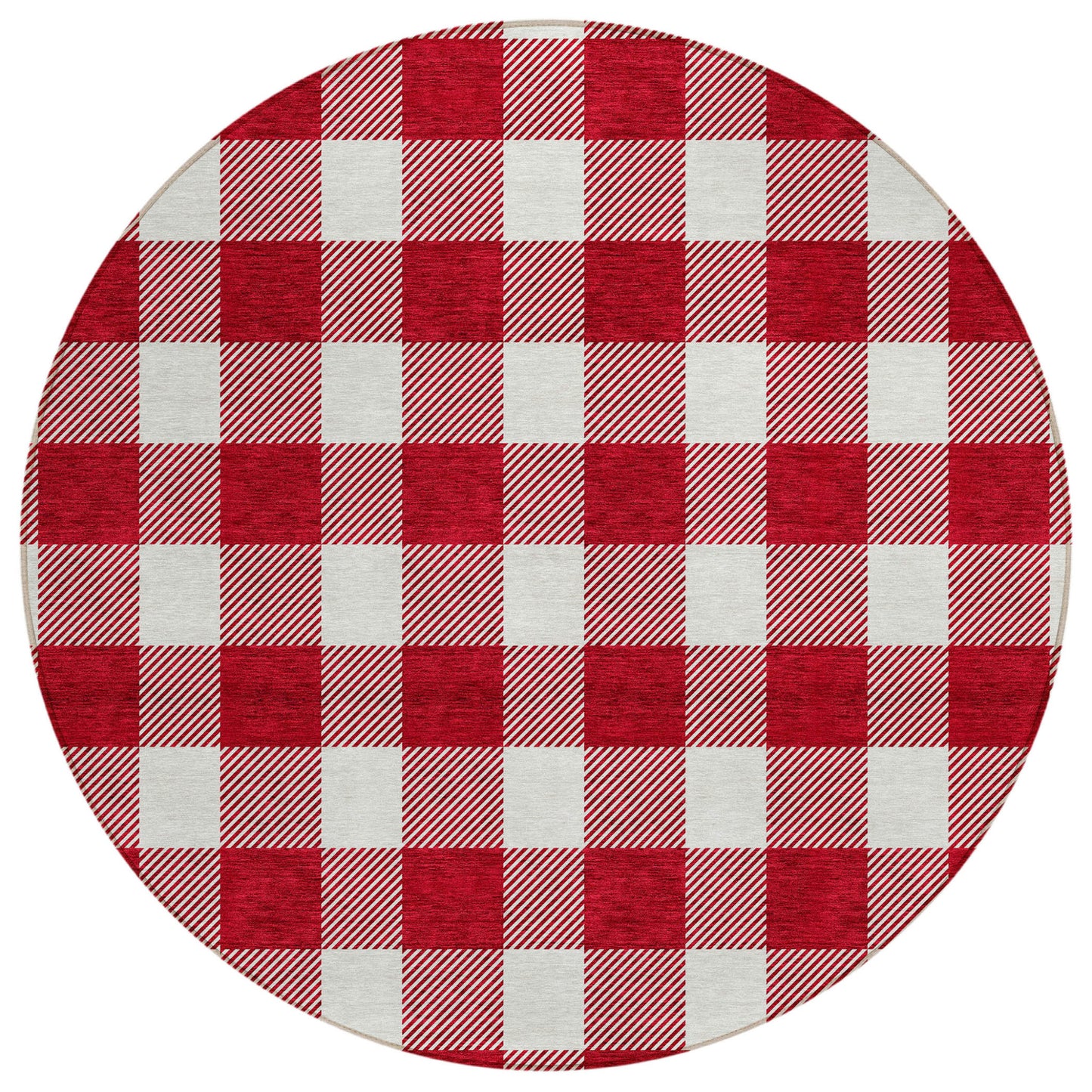Tabselect Home Line 8' Red And Ivory Round Plaid Washable Indoor Outdoor Area Rug