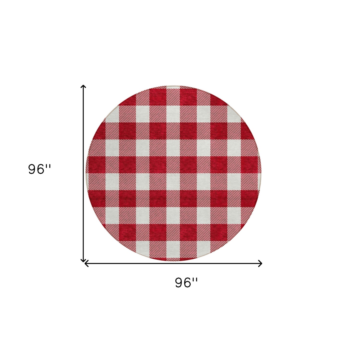 Tabselect Home Line 8' Red And Ivory Round Plaid Washable Indoor Outdoor Area Rug