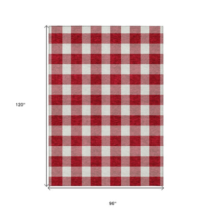 Tabselect Home Line 8' X 10' Red And Ivory Plaid Washable Indoor Outdoor Area Rug