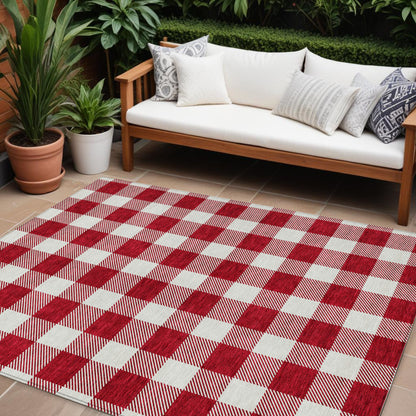 Tabselect Home Line 8' X 10' Red And Ivory Plaid Washable Indoor Outdoor Area Rug