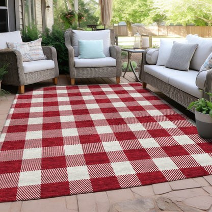 Tabselect Home Line 8' X 10' Red And Ivory Plaid Washable Indoor Outdoor Area Rug