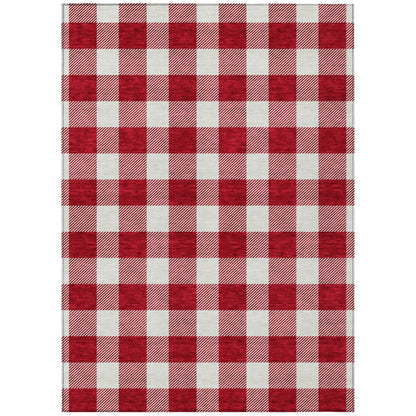 Tabselect Home Line 8' X 10' Red And Ivory Plaid Washable Indoor Outdoor Area Rug