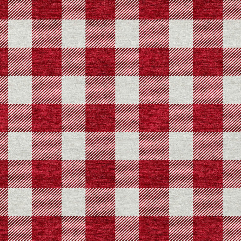 Tabselect Home Line 8' X 10' Red And Ivory Plaid Washable Indoor Outdoor Area Rug