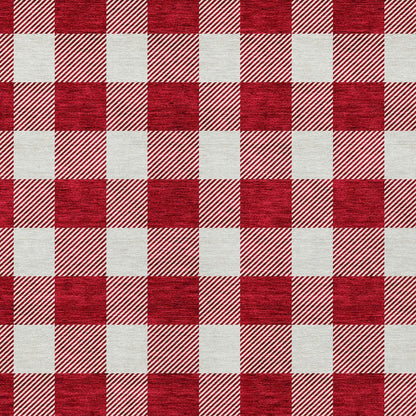 Tabselect Home Line 8' X 10' Red And Ivory Plaid Washable Indoor Outdoor Area Rug