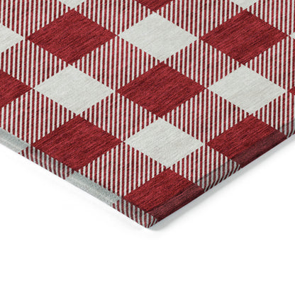 Tabselect Home Line 8' X 10' Red And Ivory Plaid Washable Indoor Outdoor Area Rug