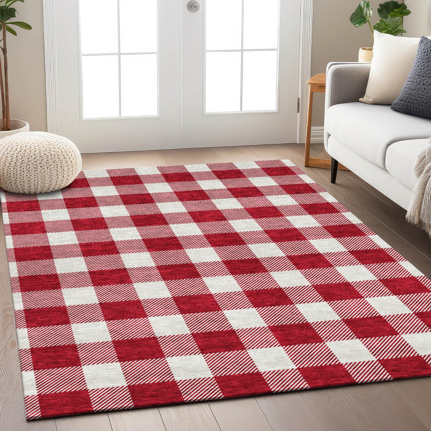 Tabselect Home Line 8' X 10' Red And Ivory Plaid Washable Indoor Outdoor Area Rug