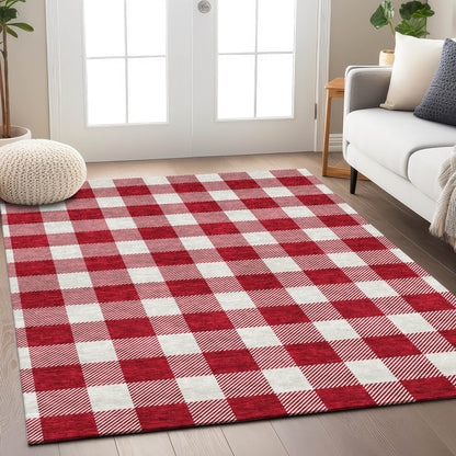 Tabselect Home Line 8' X 10' Red And Ivory Plaid Washable Indoor Outdoor Area Rug