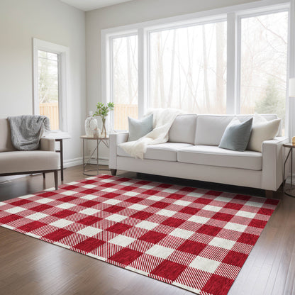 Tabselect Home Line 8' X 10' Red And Ivory Plaid Washable Indoor Outdoor Area Rug