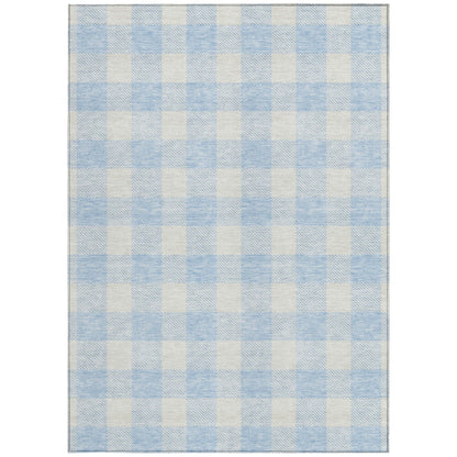 Tabselect Home Line 5' X 8' Sky Blue And Gray Plaid Washable Indoor Outdoor Area Rug