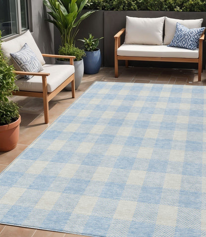 Tabselect Home Line 5' X 8' Sky Blue And Gray Plaid Washable Indoor Outdoor Area Rug