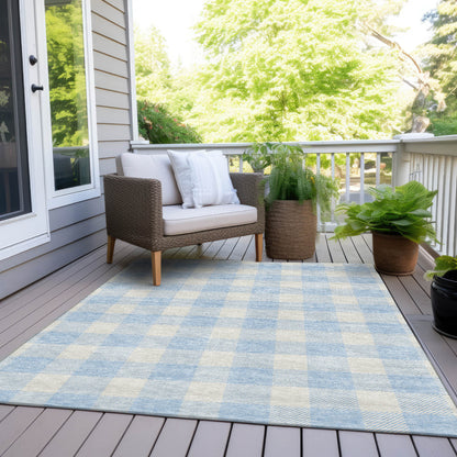 Tabselect Home Line 5' X 8' Sky Blue And Gray Plaid Washable Indoor Outdoor Area Rug