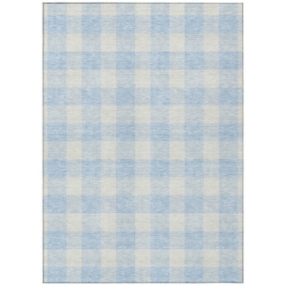 Tabselect Home Line 5' X 8' Sky Blue And Gray Plaid Washable Indoor Outdoor Area Rug