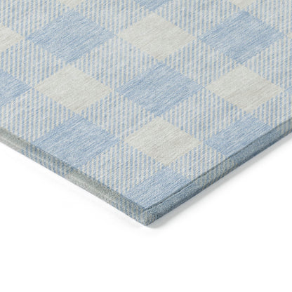 Tabselect Home Line 5' X 8' Sky Blue And Gray Plaid Washable Indoor Outdoor Area Rug