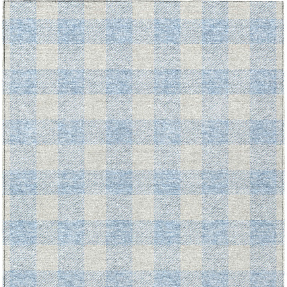Tabselect Home Line 5' X 8' Sky Blue And Gray Plaid Washable Indoor Outdoor Area Rug
