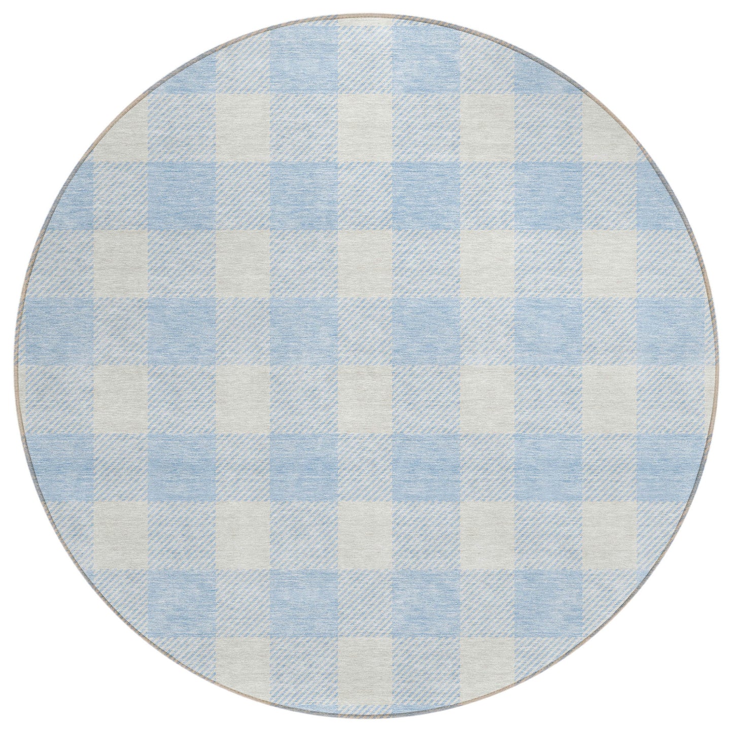 Tabselect Home Line 8' Sky Blue And Gray Round Plaid Washable Indoor Outdoor Area Rug