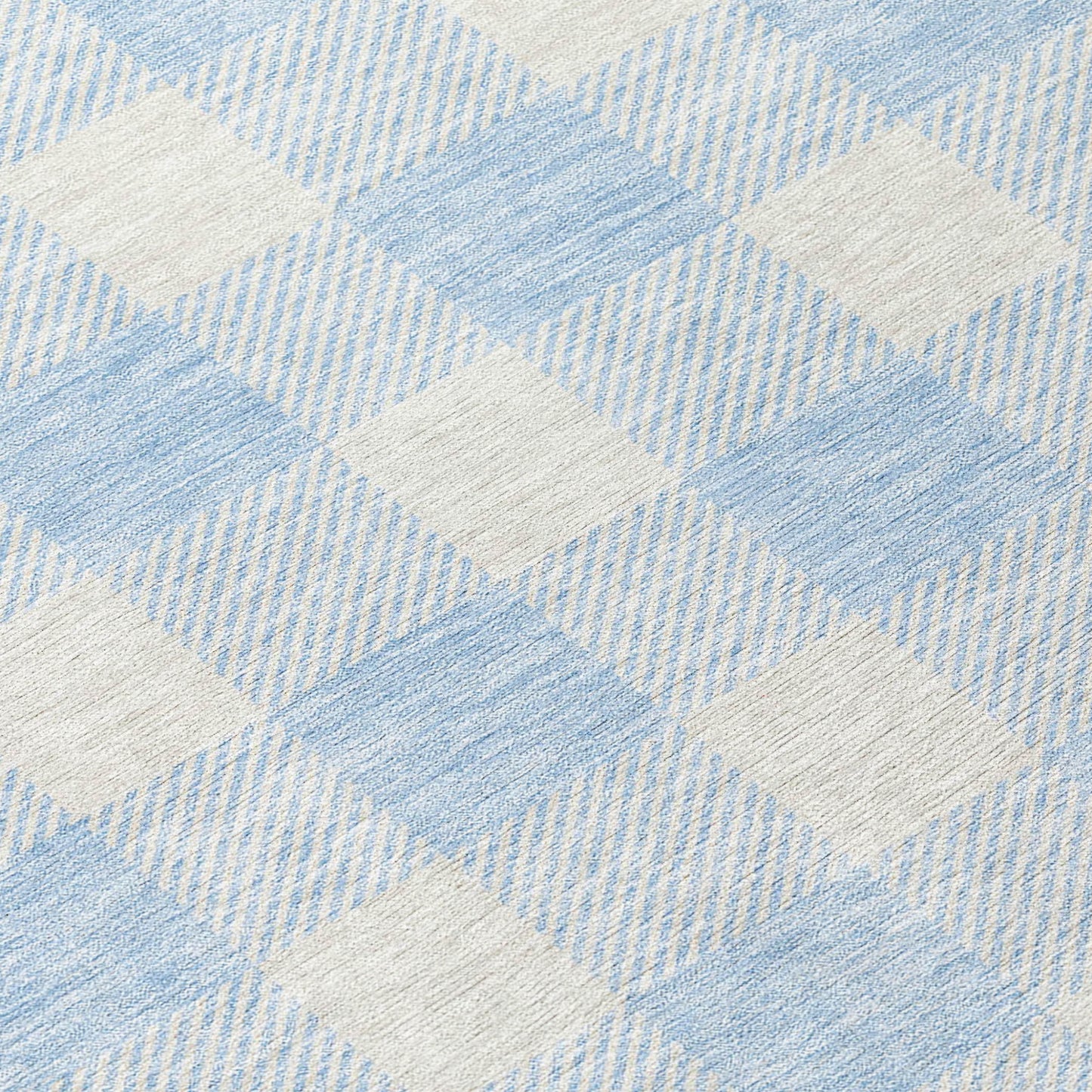 Tabselect Home Line 8' Sky Blue And Gray Round Plaid Washable Indoor Outdoor Area Rug