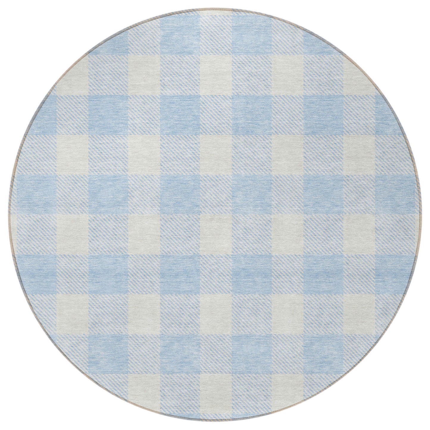 Tabselect Home Line 8' Sky Blue And Gray Round Plaid Washable Indoor Outdoor Area Rug