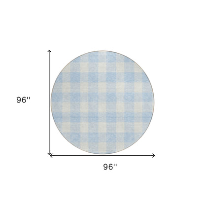Tabselect Home Line 8' Sky Blue And Gray Round Plaid Washable Indoor Outdoor Area Rug