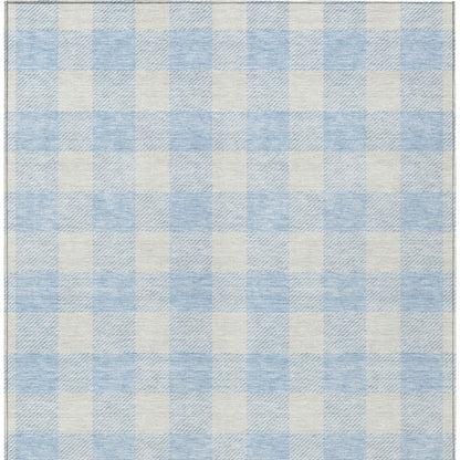 Tabselect Home Line 8' X 10' Sky Blue And Gray Plaid Washable Indoor Outdoor Area Rug