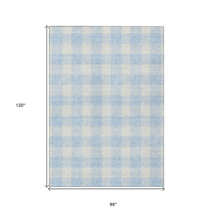 Tabselect Home Line 8' X 10' Sky Blue And Gray Plaid Washable Indoor Outdoor Area Rug