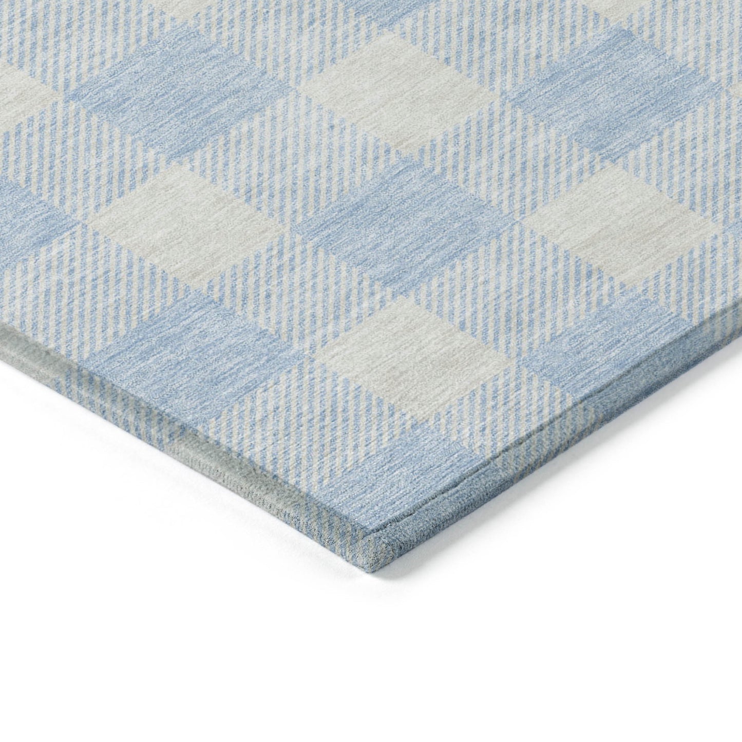Tabselect Home Line 8' X 10' Sky Blue And Gray Plaid Washable Indoor Outdoor Area Rug