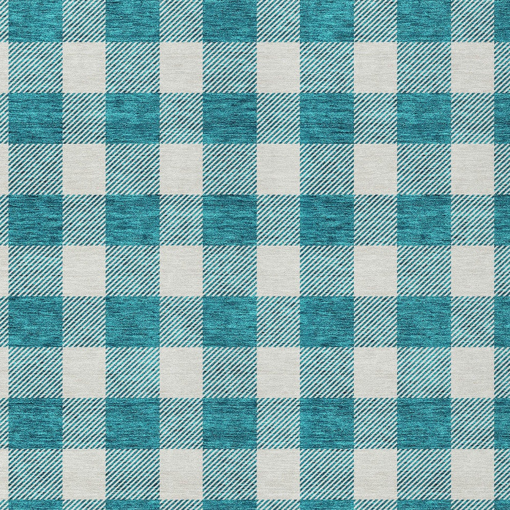 Tabselect Home Line 5' X 8' Teal Blue And Gray Plaid Washable Indoor Outdoor Area Rug
