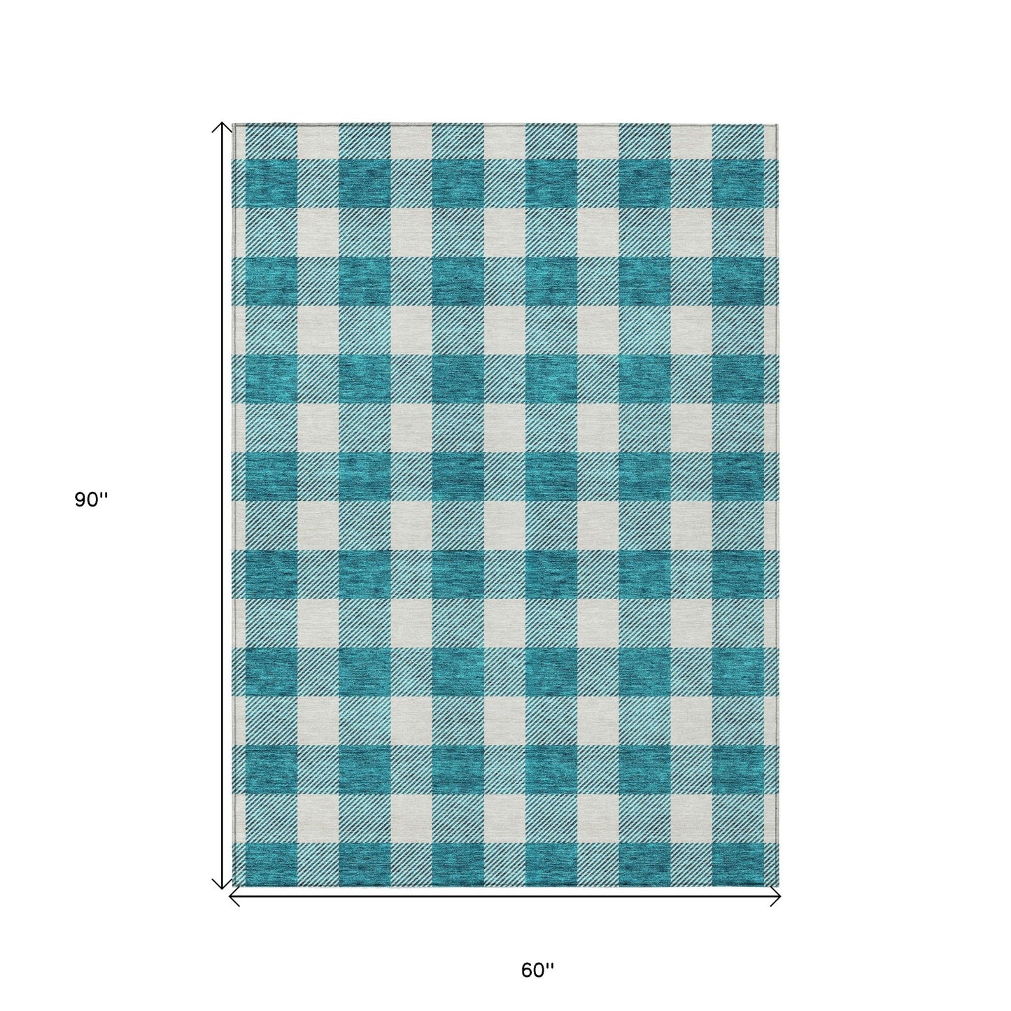 Tabselect Home Line 5' X 8' Teal Blue And Gray Plaid Washable Indoor Outdoor Area Rug
