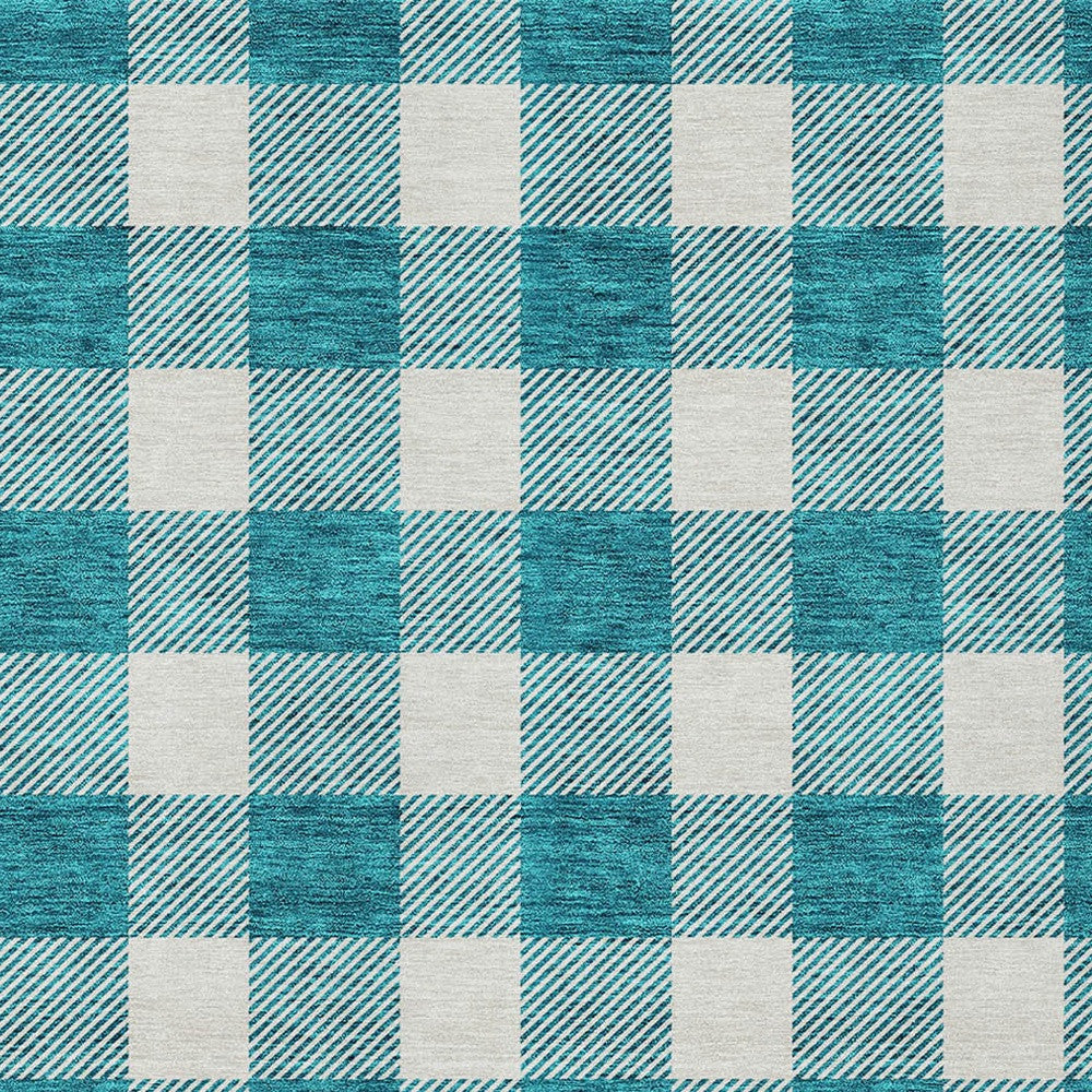Tabselect Home Line 5' X 8' Teal Blue And Gray Plaid Washable Indoor Outdoor Area Rug