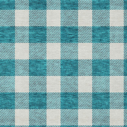Tabselect Home Line 5' X 8' Teal Blue And Gray Plaid Washable Indoor Outdoor Area Rug