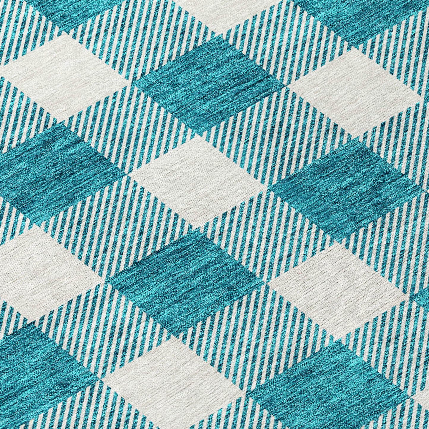 Tabselect Home Line 8' Teal Blue And Gray Round Plaid Washable Indoor Outdoor Area Rug