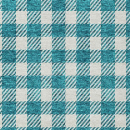 Tabselect Home Line 8' X 10' Teal Blue And Gray Plaid Washable Indoor Outdoor Area Rug