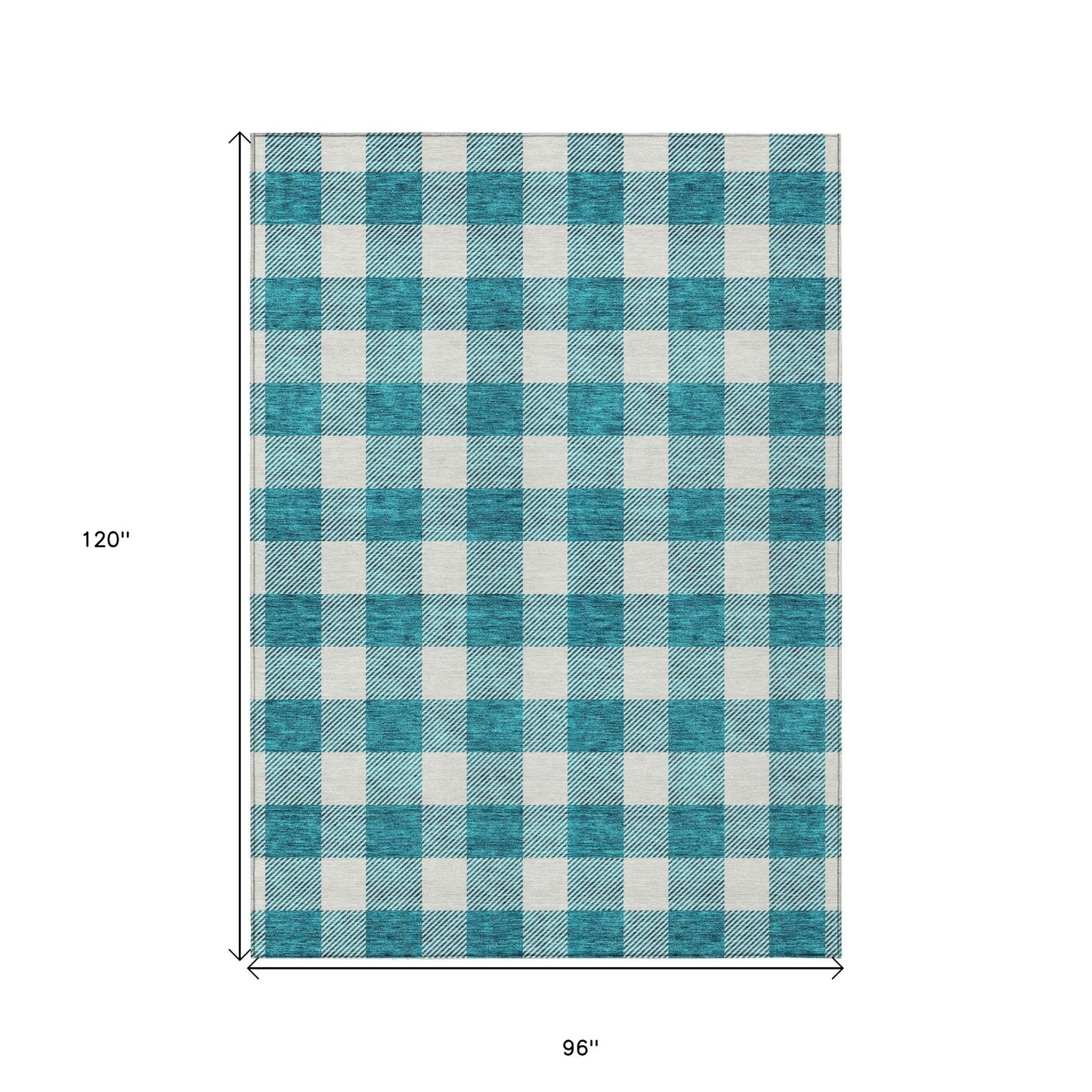 Tabselect Home Line 8' X 10' Teal Blue And Gray Plaid Washable Indoor Outdoor Area Rug