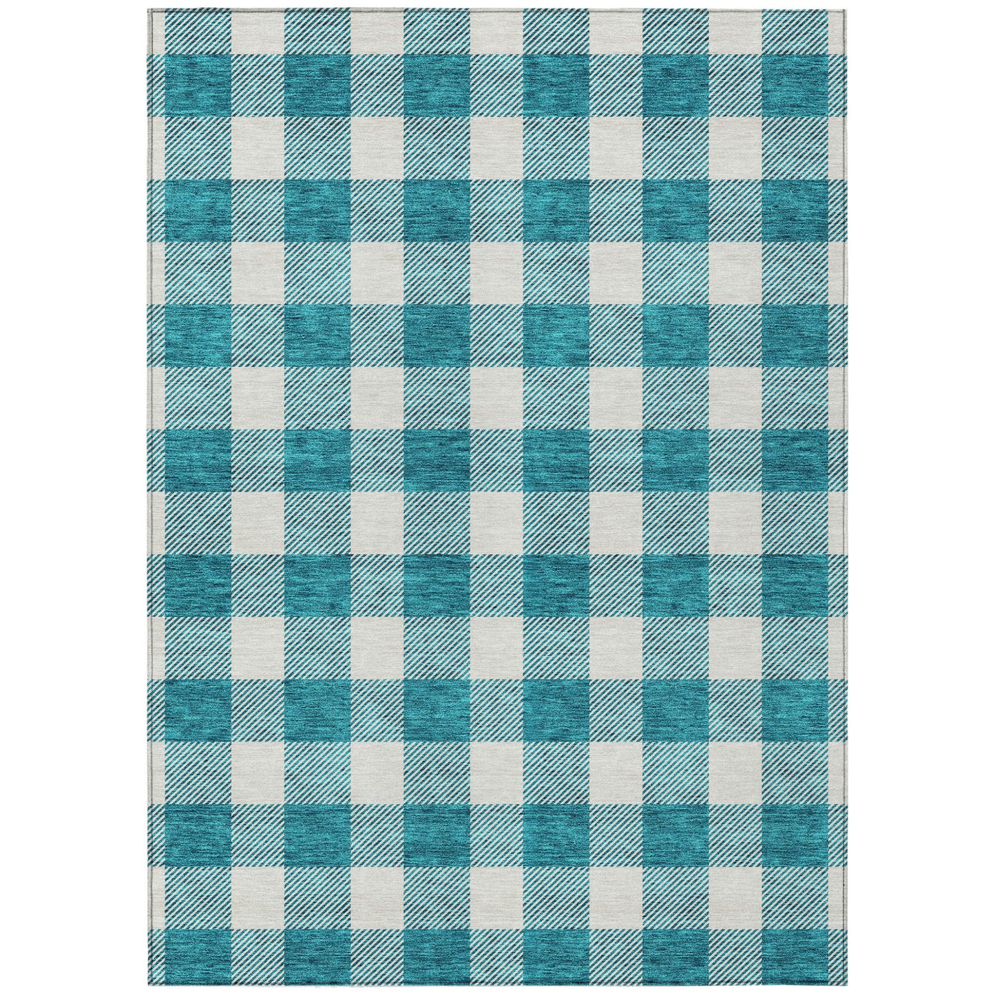 Tabselect Home Line 8' X 10' Teal Blue And Gray Plaid Washable Indoor Outdoor Area Rug