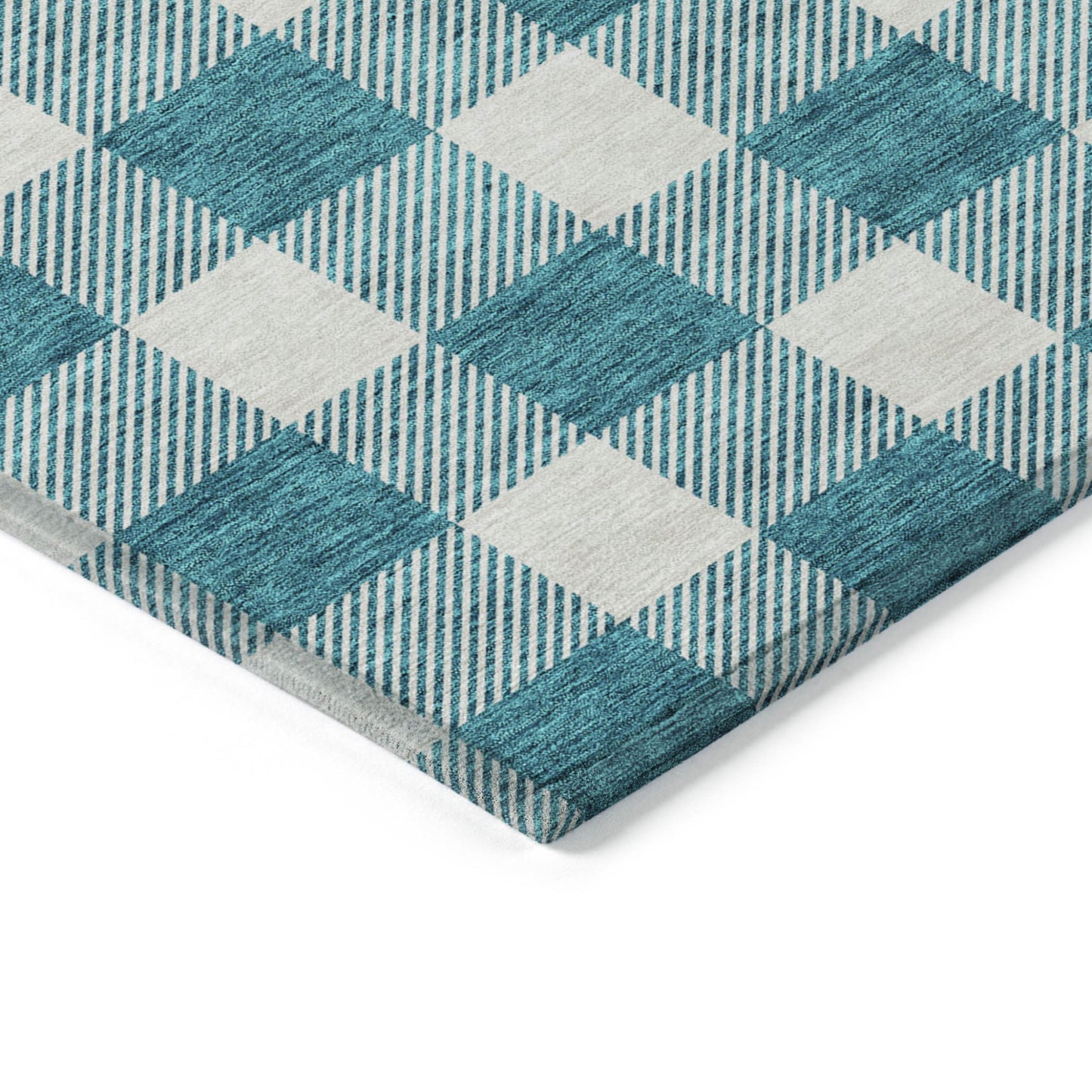 Tabselect Home Line 8' X 10' Teal Blue And Gray Plaid Washable Indoor Outdoor Area Rug
