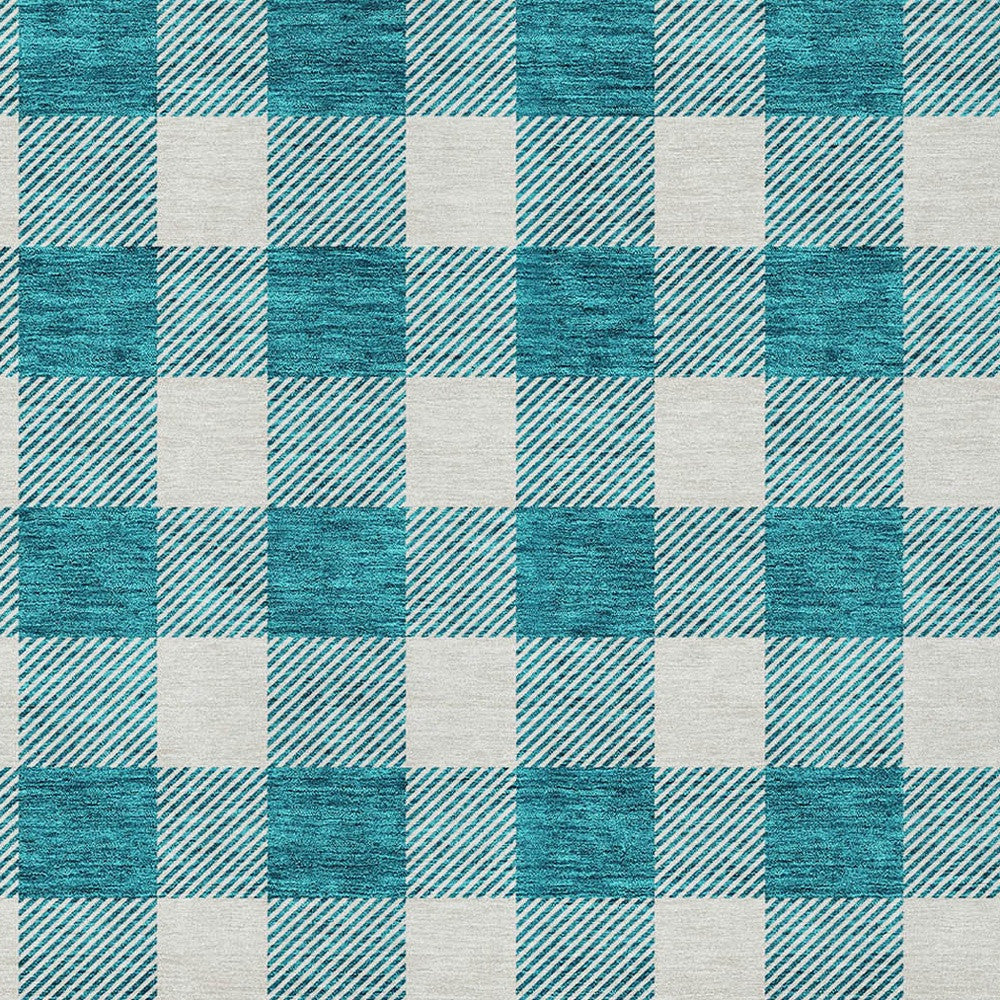 Tabselect Home Line 8' X 10' Teal Blue And Gray Plaid Washable Indoor Outdoor Area Rug