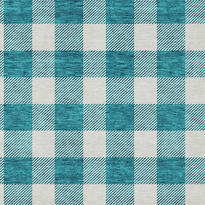 Tabselect Home Line 8' X 10' Teal Blue And Gray Plaid Washable Indoor Outdoor Area Rug
