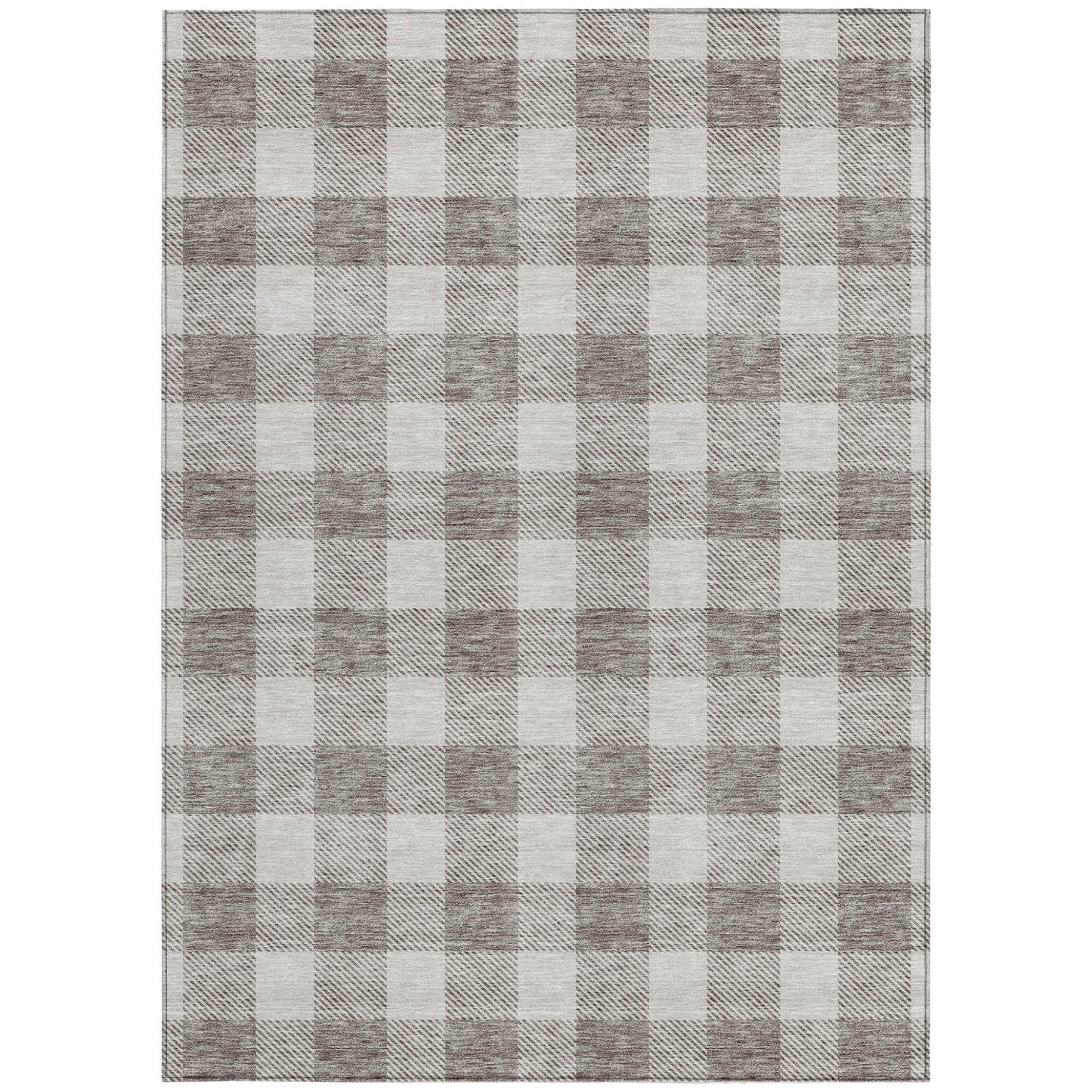 Tabselect Home Line 5' X 8' Taupe And Gray Plaid Washable Indoor Outdoor Area Rug