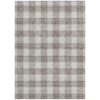 Tabselect Home Line 5' X 8' Taupe And Gray Plaid Washable Indoor Outdoor Area Rug