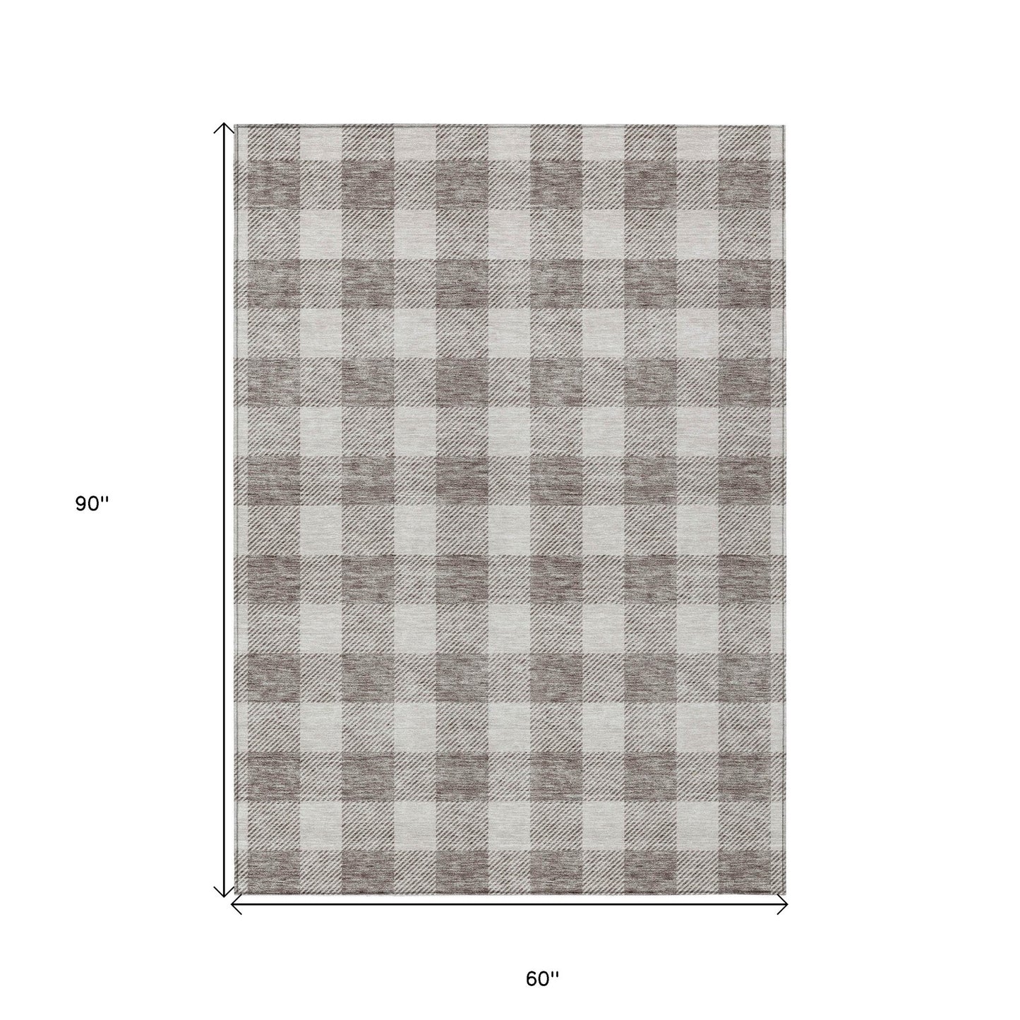 Tabselect Home Line 5' X 8' Taupe And Gray Plaid Washable Indoor Outdoor Area Rug