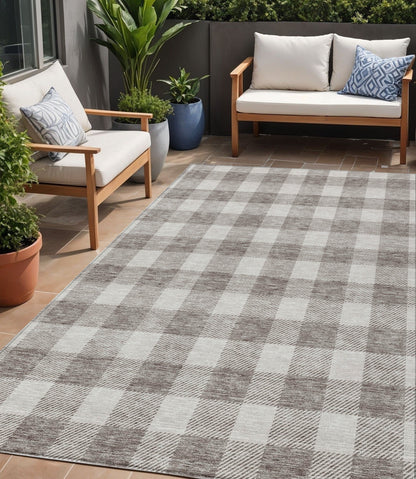 Tabselect Home Line 5' X 8' Taupe And Gray Plaid Washable Indoor Outdoor Area Rug