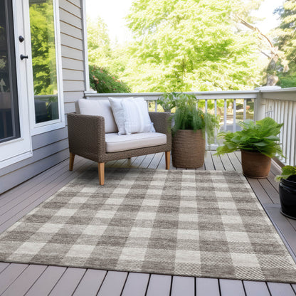 Tabselect Home Line 5' X 8' Taupe And Gray Plaid Washable Indoor Outdoor Area Rug